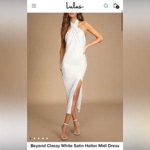 Lulu’s Beyond Classy White Satin Halter Midi Dress